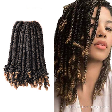 8 inch Pre looped Brown Ombre Black Fluffy Pre-twisted Passion Spring Bomb Twist Crochet Braiding Hair Synthetic Hair Extensions